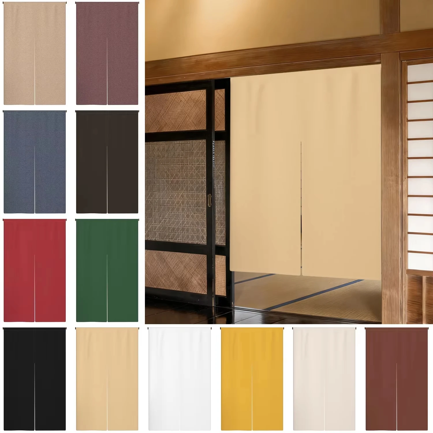 Solid Color Noren Curtains Japanese Kitchen Partition Beige White Black Bedroom Bathroom Entrance Hanging Split Half Curtains