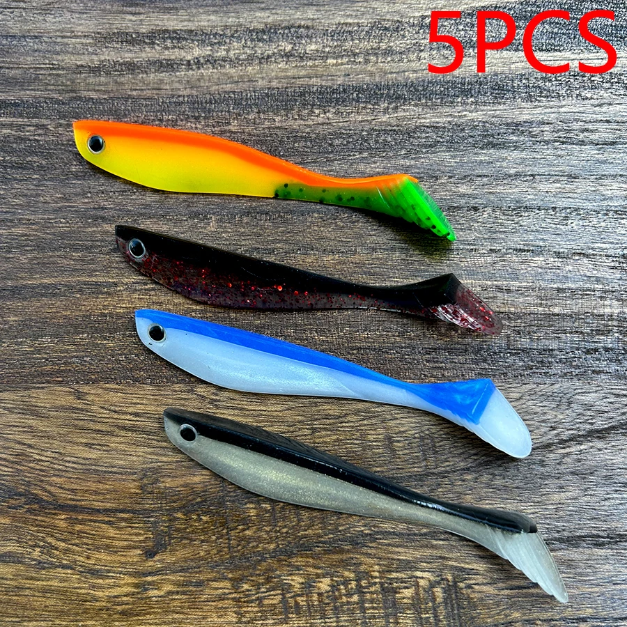 Juego de cebo Artificial con cabeza de plantilla de cola en T, gusanos de goma suave, carpa, tiro de gota, Swimbait hecho a mano, Wobbler para Lucio, Señuelos de Pesca de lubina, 5 uds.