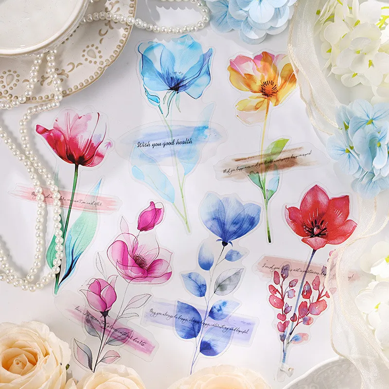 Journamm 12pcs PET Flower Stickers DIY Scrapbooking Collage Supplies Decor Stationery Decorative Junk Journa Aesthetics Stickers