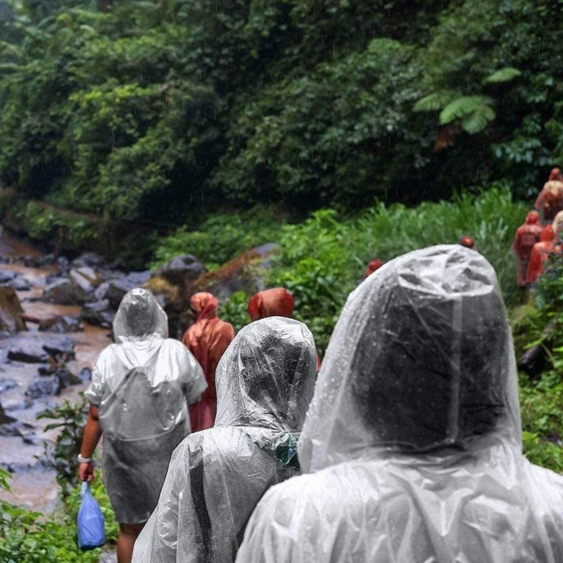 Wasserdichter Einweg-Regenmantel für Outdoor-Wandern, Bergreisen, Notfall, transparent, tragbar, für Erwachsene, Poncho-Regen