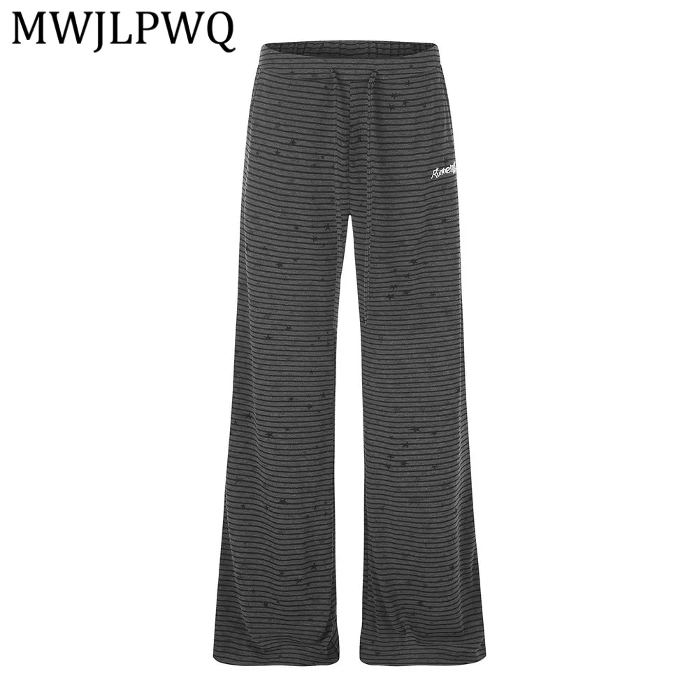 MWJLPWQ Unisex Casual Slightly Flared Pants Striped Pattern High Street Fashion Unique Design Sporty Loose Trousers Summer 6681