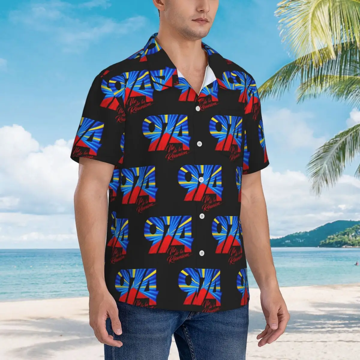 

974 Reunion Island Flag Hawaiian Shirts Fashion Men Short Sleeve Shirt for Summer Beach Men's Button Tops