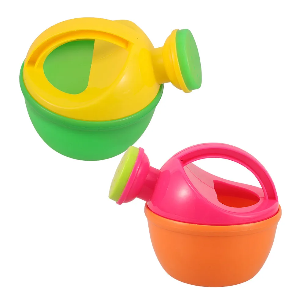 2Pcs Small Watering Pail Plastic for Kids Toddler Beach Sand Garden Bath Play Flower Watering Can Adjustable Flow Handle