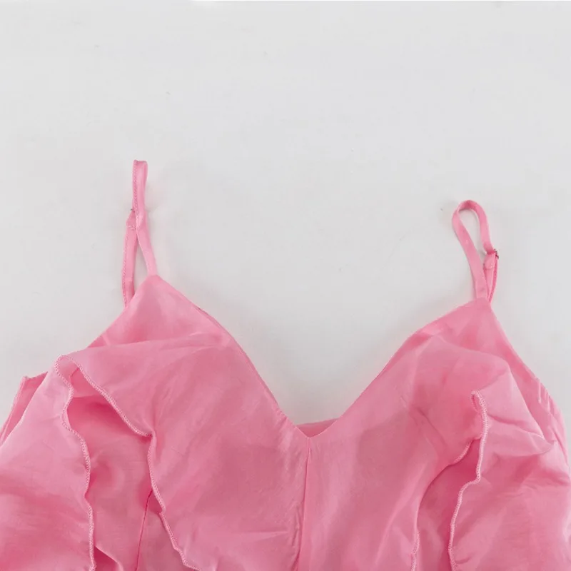 Elegantes Damen-Cami-Top mit Rüschenbesatz 2026 – Schickes Sommer-Mode-Oberteil mit V-Ausschnitt, dünnen Trägern, lockerem Chiffon-Design, lässige Alltags- und Urlaubsbluse – Detail 4