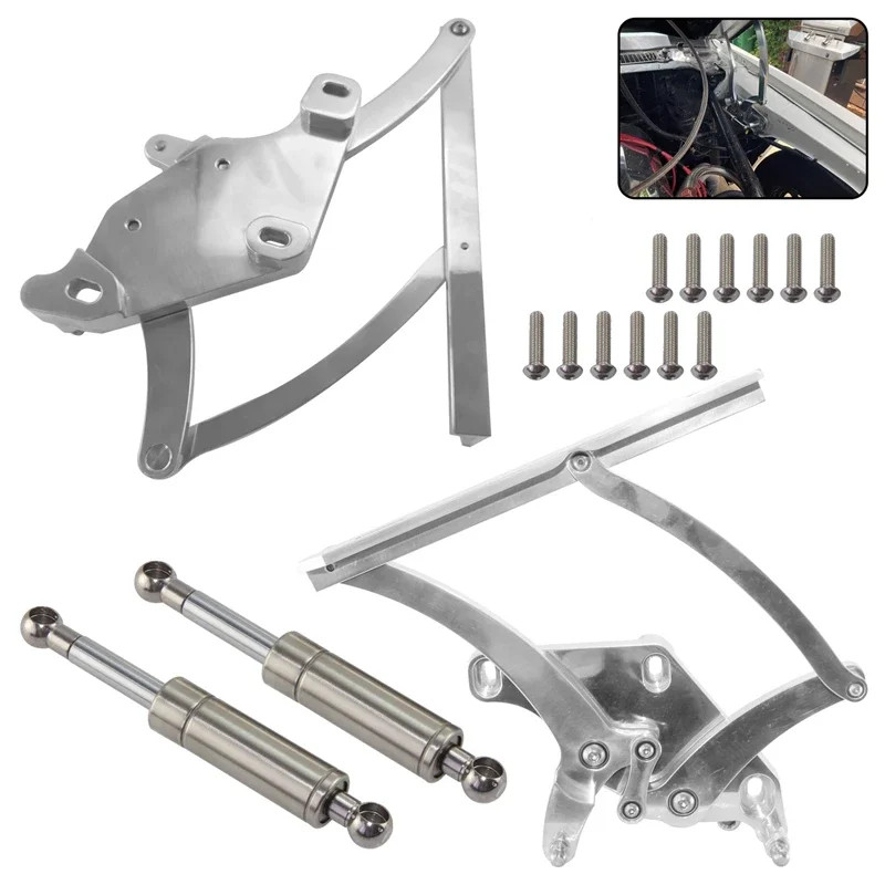 Silver Left and Right Billet Hood Hinge Kit Pair  Side For Ford Mustang 1971-1973 4.1L 5.0L 5.8L 7.0L L6 V8