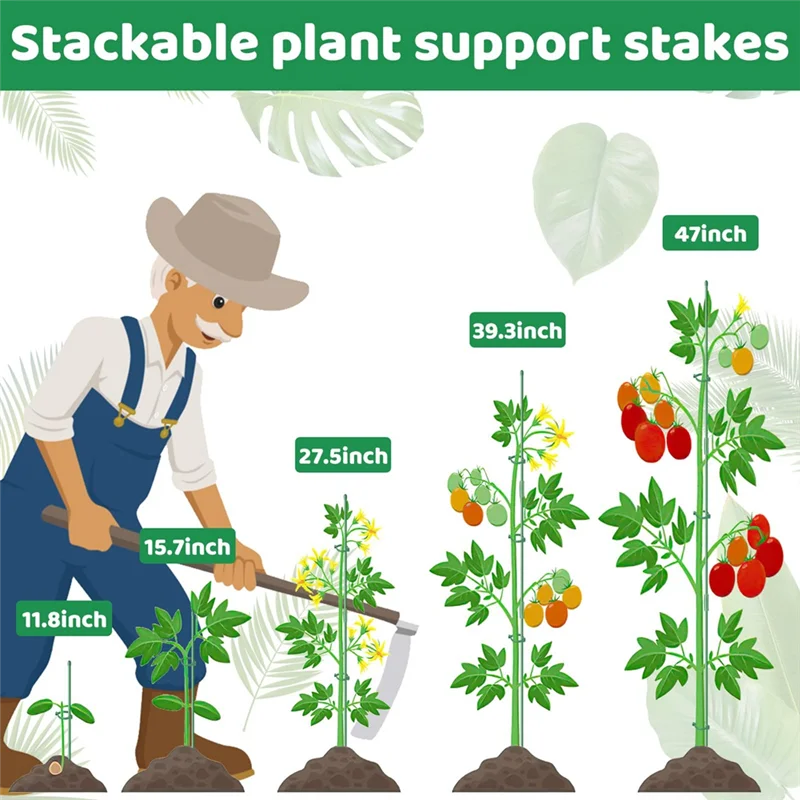 AA05 28 قطعة من أعواد دعم النباتات مع 28 حلقة و14 موصلًا للنباتات بوعاء #5