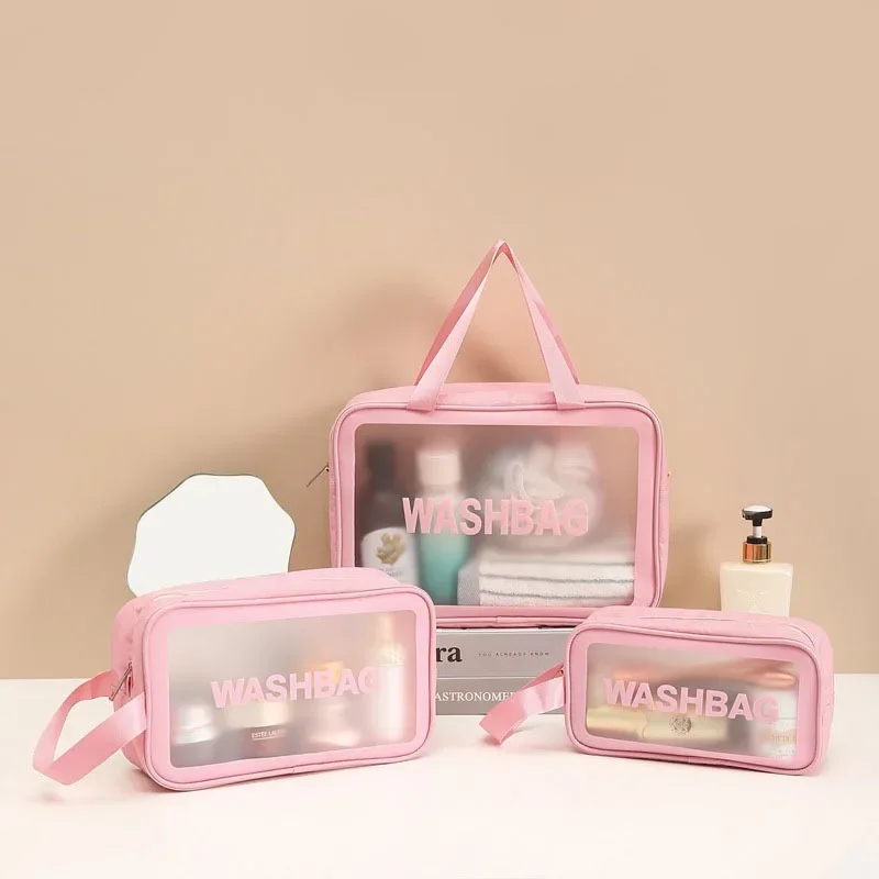 Nero // bianco/rosa borsa da viaggio portatile trasparente per donna borsa da viaggio impermeabile per trucco organizzatore cosmetico di grande