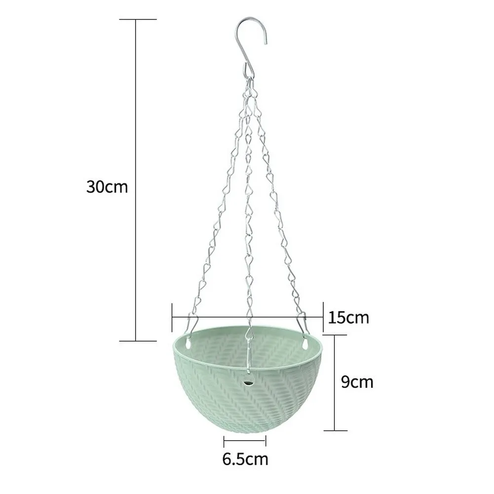 5 Piece Hanging Plant Basket Set Made of Plastic with Attached Chain Hooks for Balcony Patio or Indoor Greenery Display