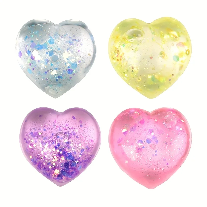2/4/6 Pieces of Maltose Aurora Heart-Shaped Stress Relief Balls, Slow Rebound Aurora Glitter Squeeze Toys, Holiday Photo Props