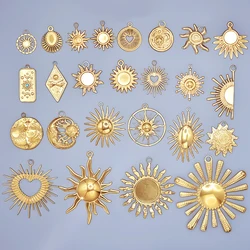 6pcs Real Gold Plated Sun Charms For Jewelry Making Supplies Stainless Steel Charm Pendants Heart Moon Thread Sunshine Material
