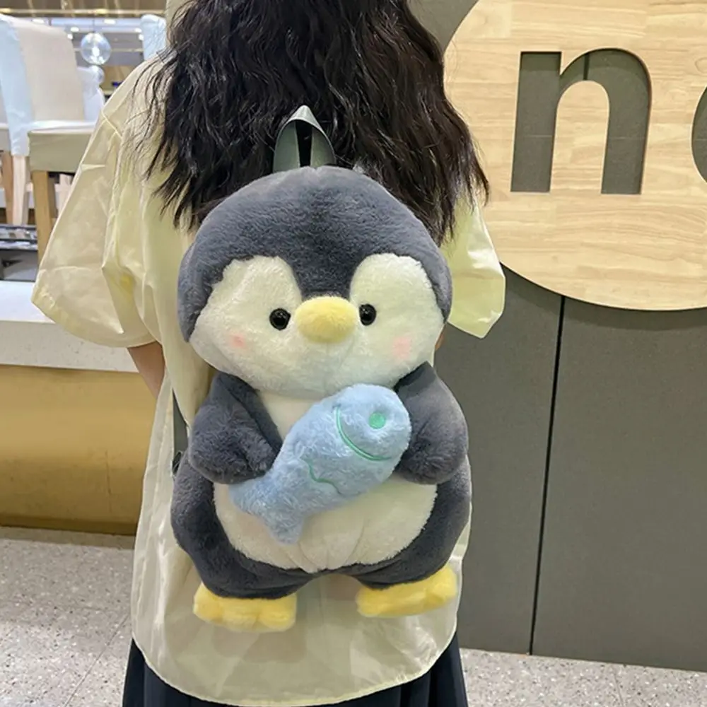 Simple Plush Toy Penguin Backpack Plush Large Capacity Children School Bag Doll JK Lolita Animal Shoulder Bag Girls