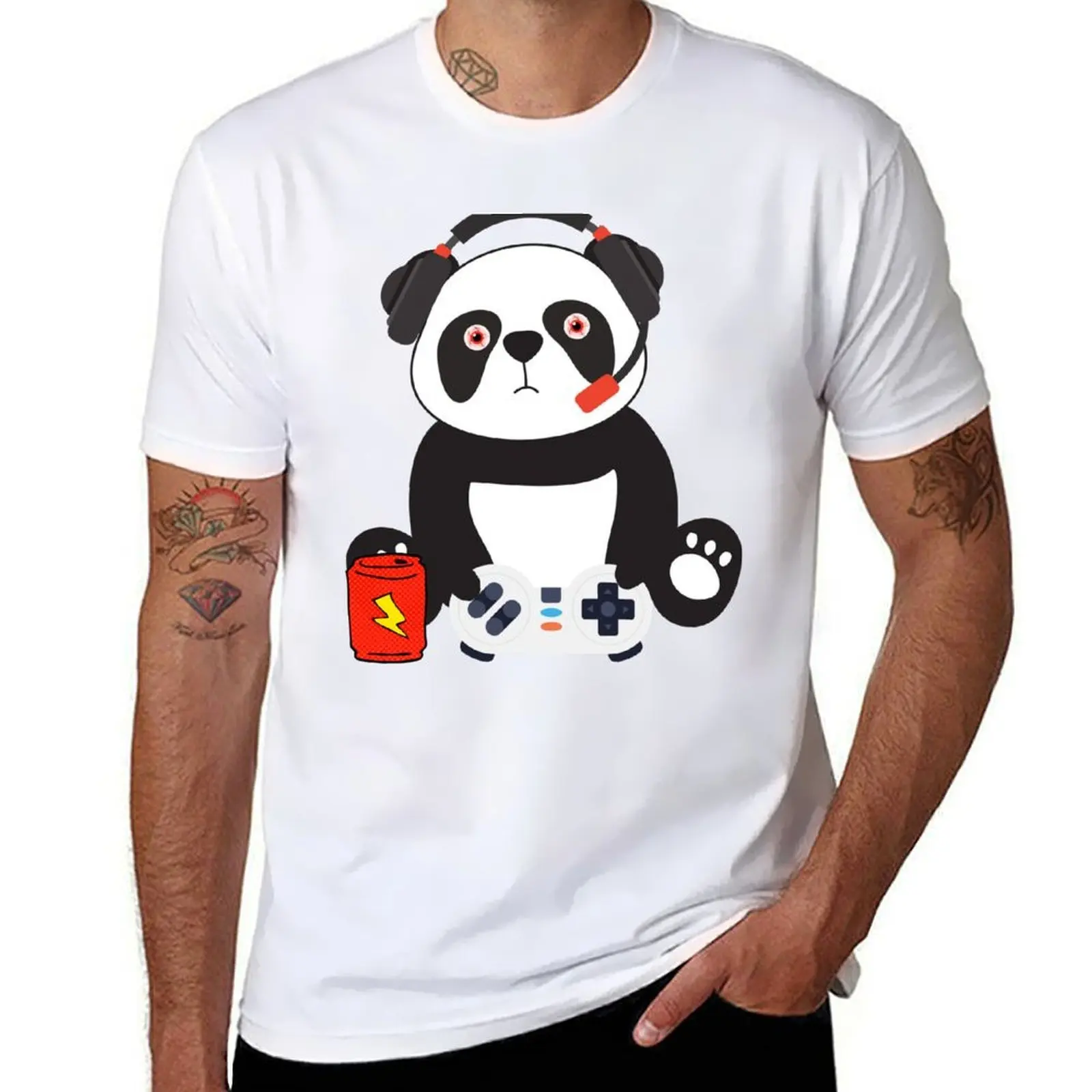 

Panda Playing Game T-Shirt t shirts for man cotton funny t shirts for man slim fit T-Shirt