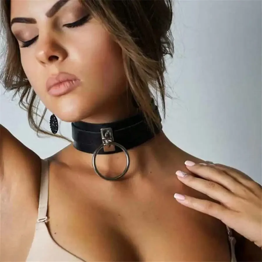 Damskie PU skórzane szelki na szyję pas do bondage Party O-ring kołnierz Choker naszyjnik kobiety seksowny Cosplay Choker Faux Leather