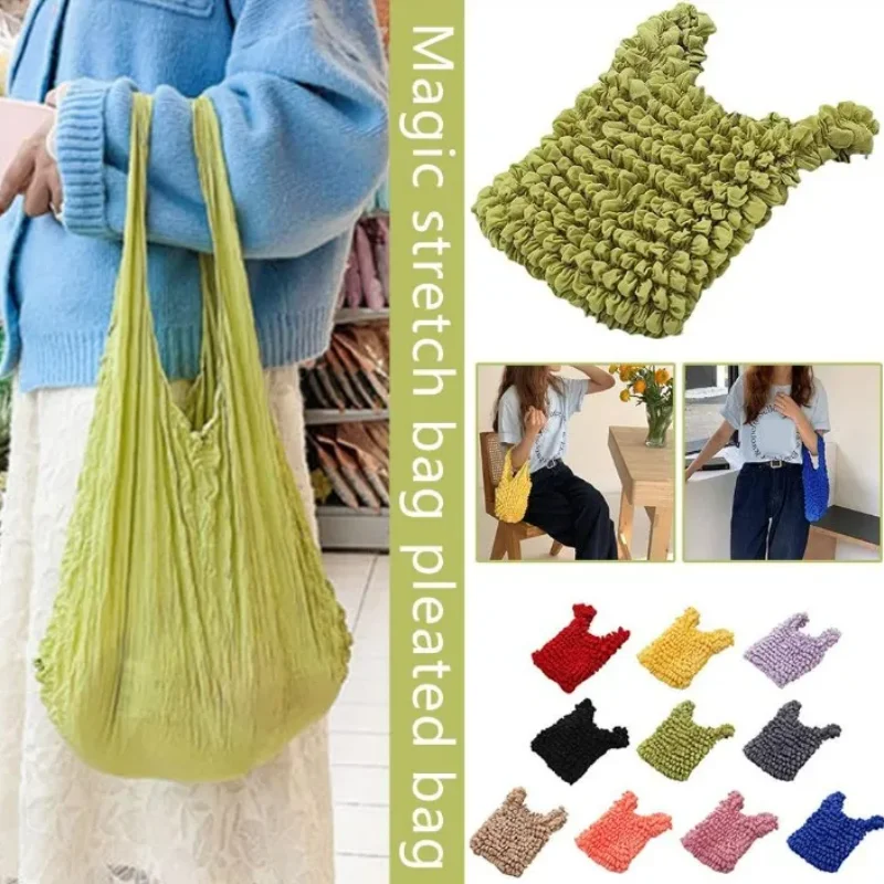 Magic Expansion Fold Pleated Flexible Stretch Bag Large Capacity Elastic Bubble Portable Handbag Reusable Eco Shopping Bag