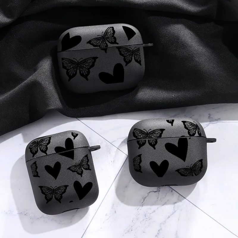 

Heart-shaped Butterfly Print Earphone Case for Apple Airpods 1/2 /3 /4 for Airpods Pro 2 Earphone Case with Keychain