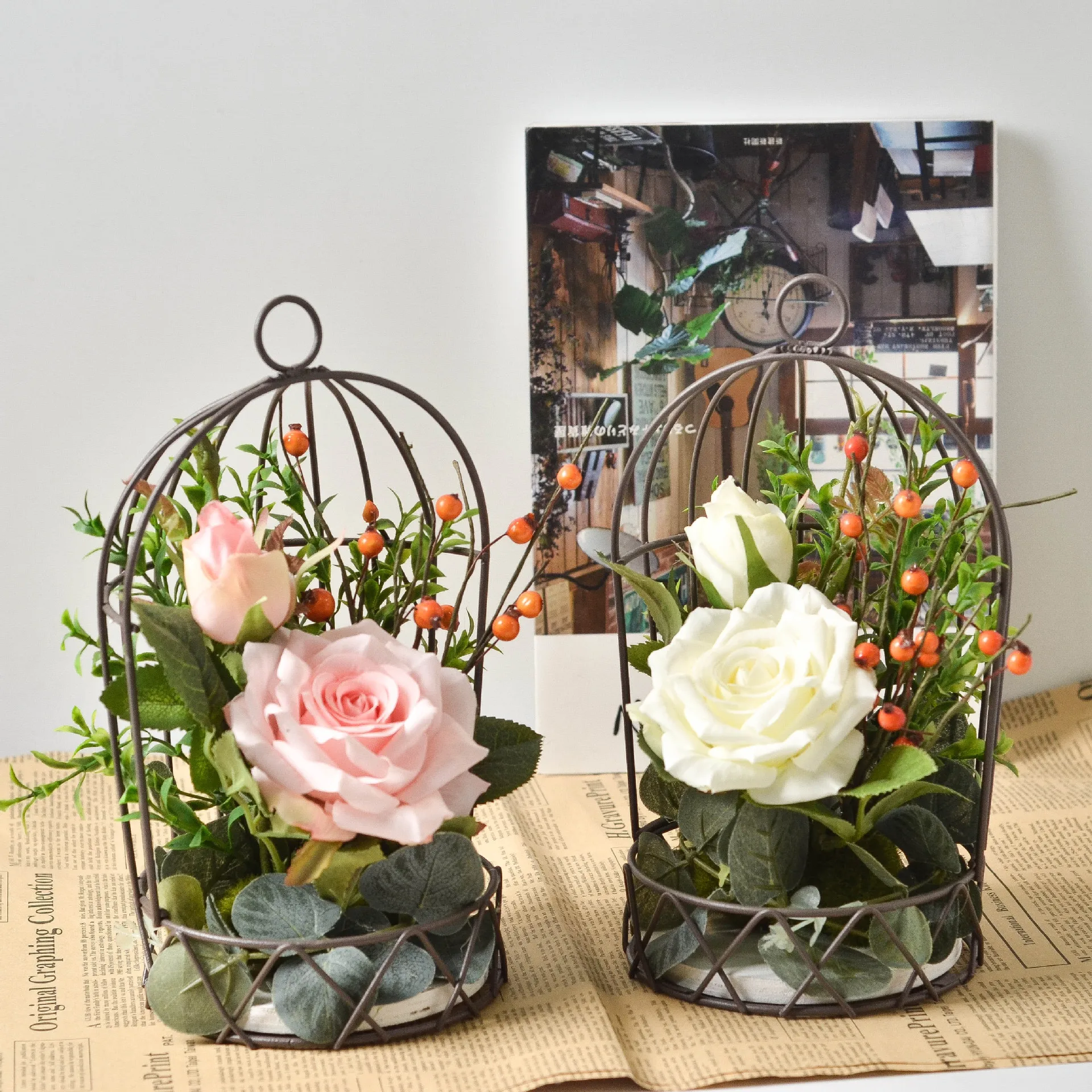 

Hanging Birdcage Artificial Floral Set Artificial Succulent Plant Frame Home Wedding Party Garden Decoration