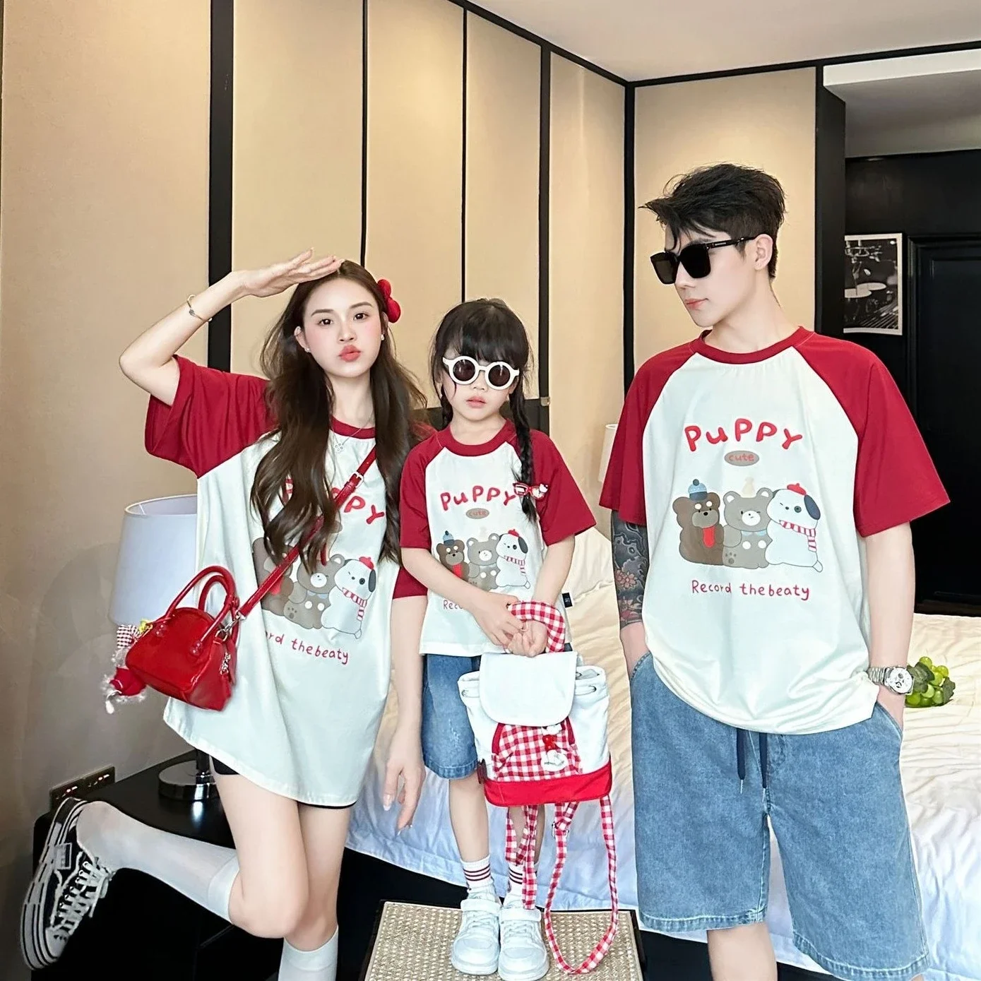 

Family Funny T-shirt Cotton Short Sleeve Father Mother and Son Daughter Tees Tops Baby Bodysuit Parent-child Matching Clothes