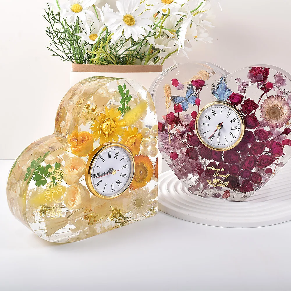 Heart Shaped European Clock Ornaments Crystal Epoxy Resin Mold DIY Love Valentine Vertical Table Clock Pendulum Silicone Molds