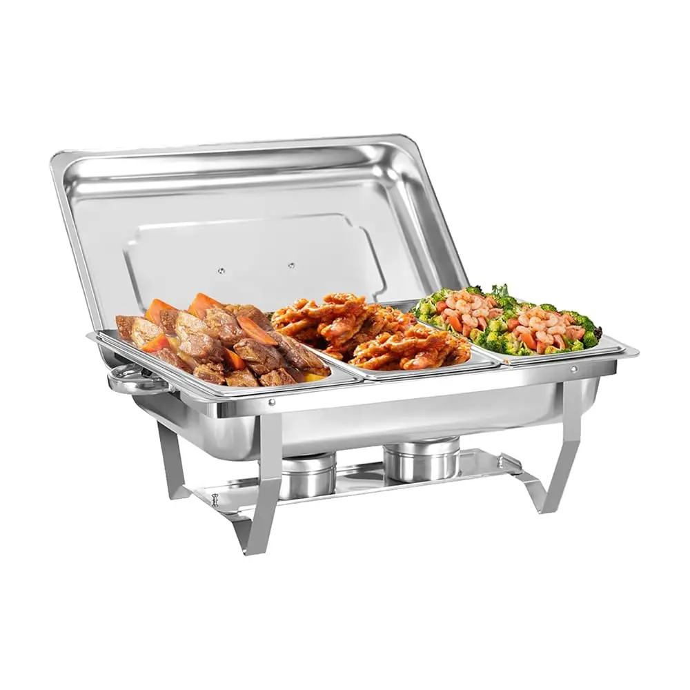 

Chafing Dish Buffet Set, 8Qt 1 Pa Stainl Steel Silver Catering Warmer Set With1/3 Size Food Pan, Thi Stand Frame For Kitchen