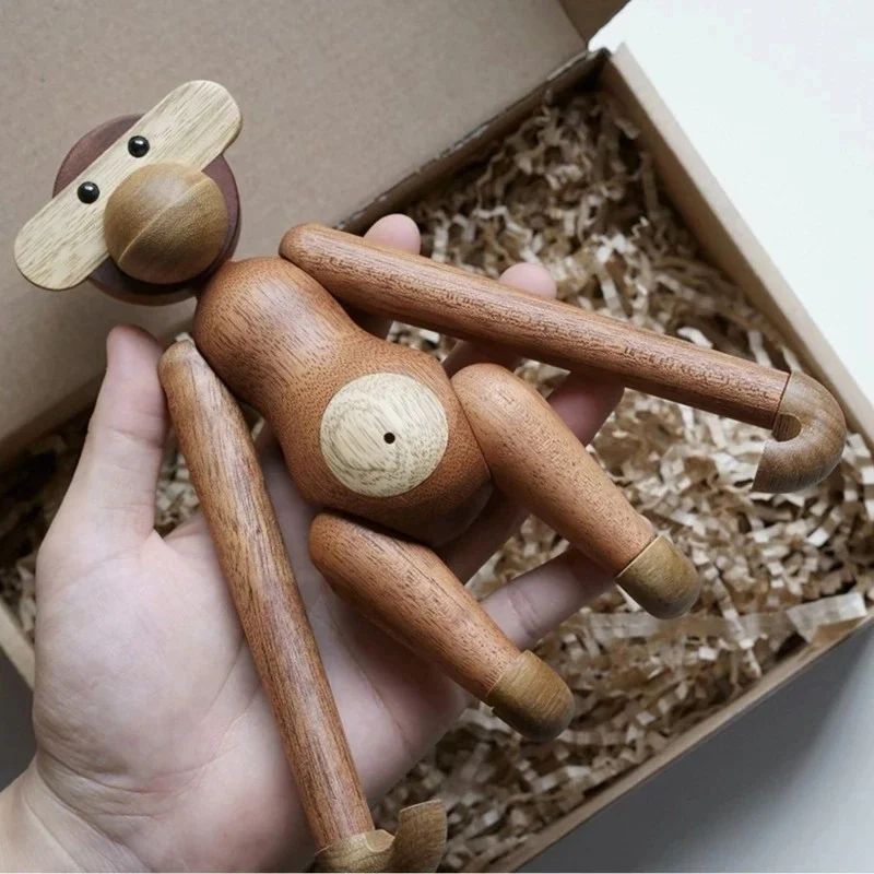 Wooden Monkey Doll Sapele Wood, Articulated Figure Danish Design Movable, Joint Animal Toy, Home Office Desktop Decoration Gift