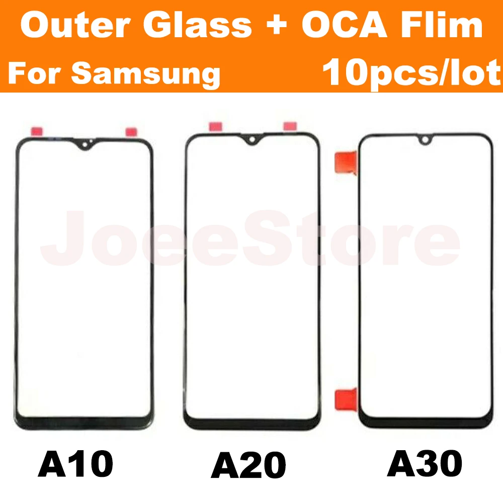 10pcs Front Outer Glass Lens with OCA Glue For Samsung Galaxy A10 A20 A30 A40 A50 A60 A70 A80 A90 A12 A20S Screen Touch Panel