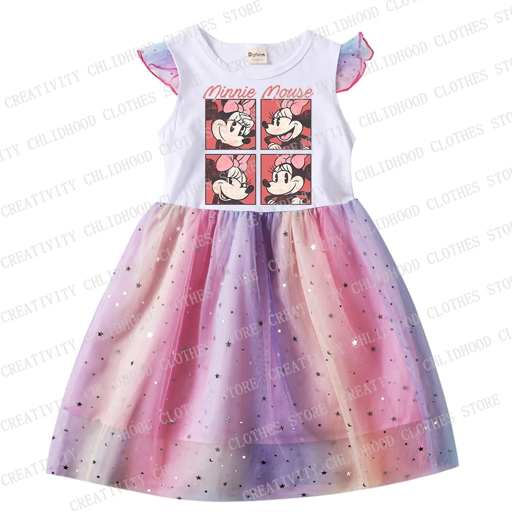 Minnie Children Girl Print Dress Disney Mickey Mouse Summer Dresses Princess Cartoons Casual Clothes Girls Gauze Kid Baby Gifts