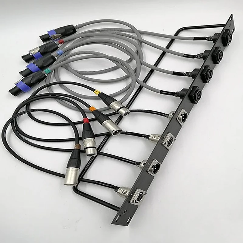 

Custom thickened 8-hole 8-way 1U aluminum alloy audio jumper frame sheathed cable Fresnel lamp with XLR jumper brushed finish