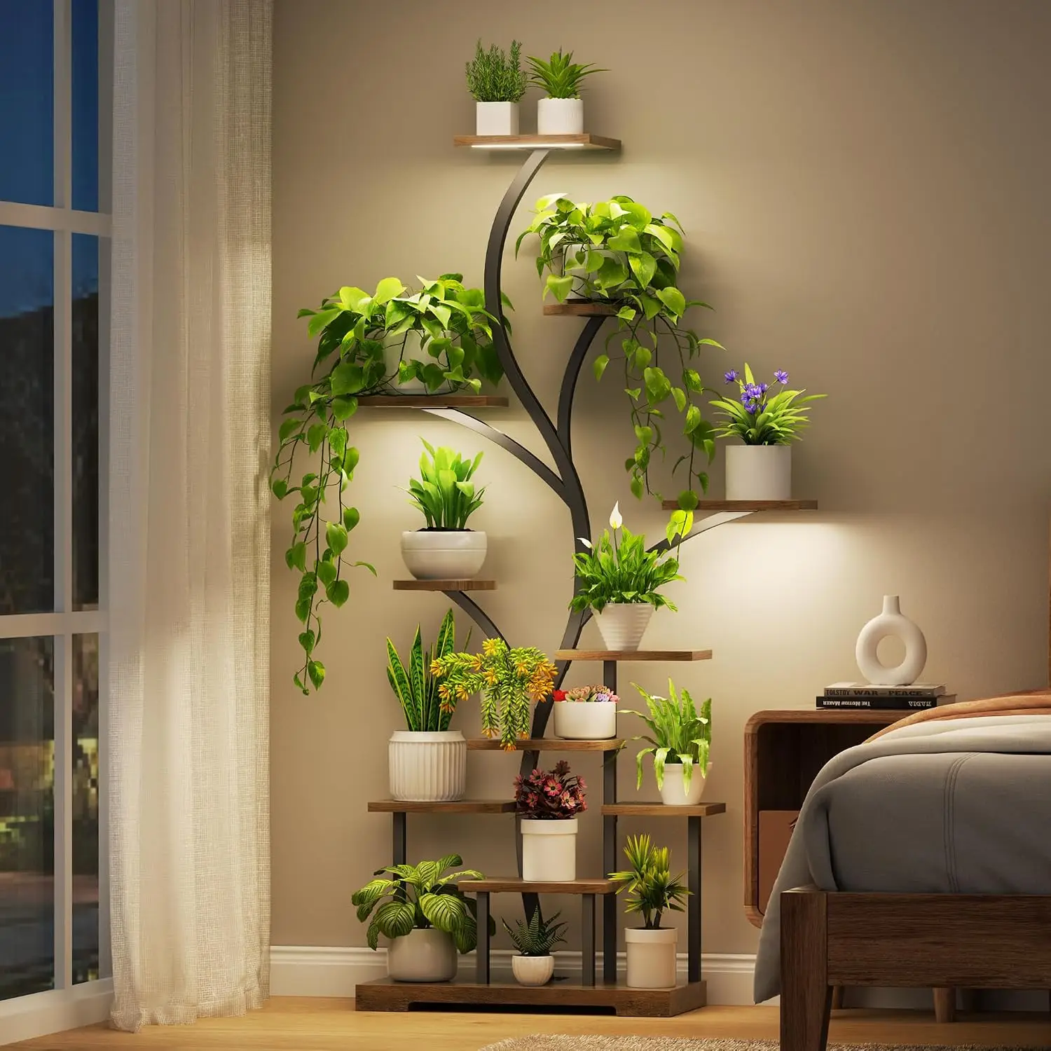 63 Inch 11-Tier Metal Plant Stand with LED Grow Lights, Tall Indoor Plant Shelf & Corner Flower Display Rack, Customized