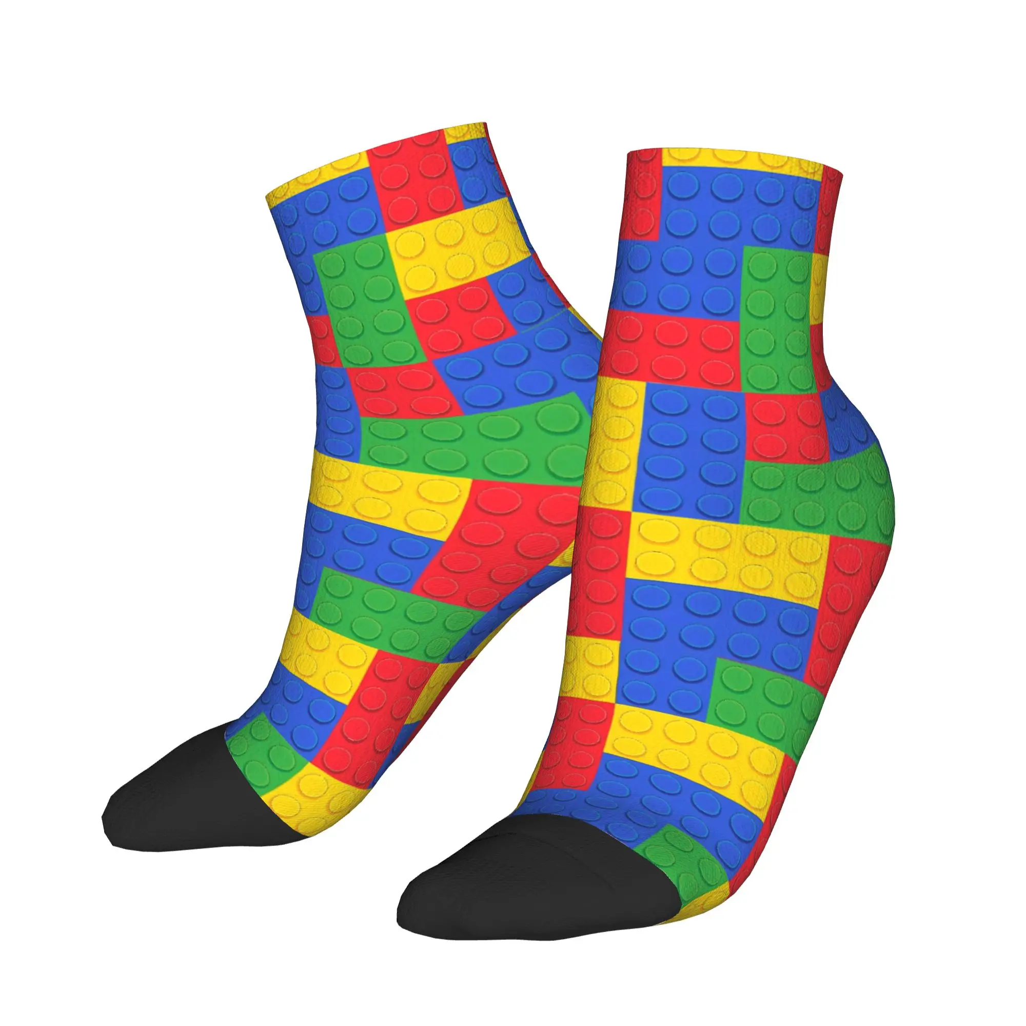 Symmetric Primary Color Building Blocks Pattern Ankle Socks Anti Quality Soft Outdoor Sports Socks For Men Autumn Custom Sock