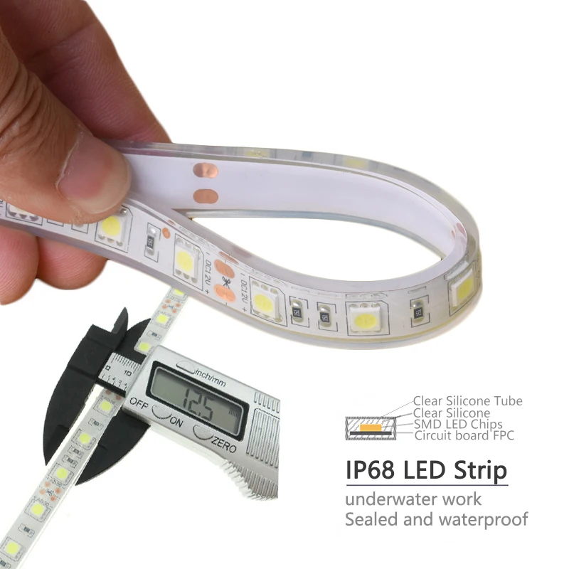 Fully Waterproof IP68 LED Strip SMD5050 60 LEDs/M 5M Warm White Blue Colorful RGB Flexible Light Bar for POOL Fish Tank Lighting
