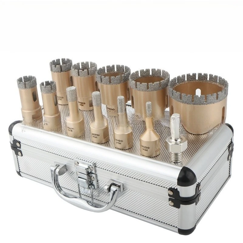 For M14 diamond brazed dry hole opener aluminum box set, cutter head 12 set 6mm-68mm