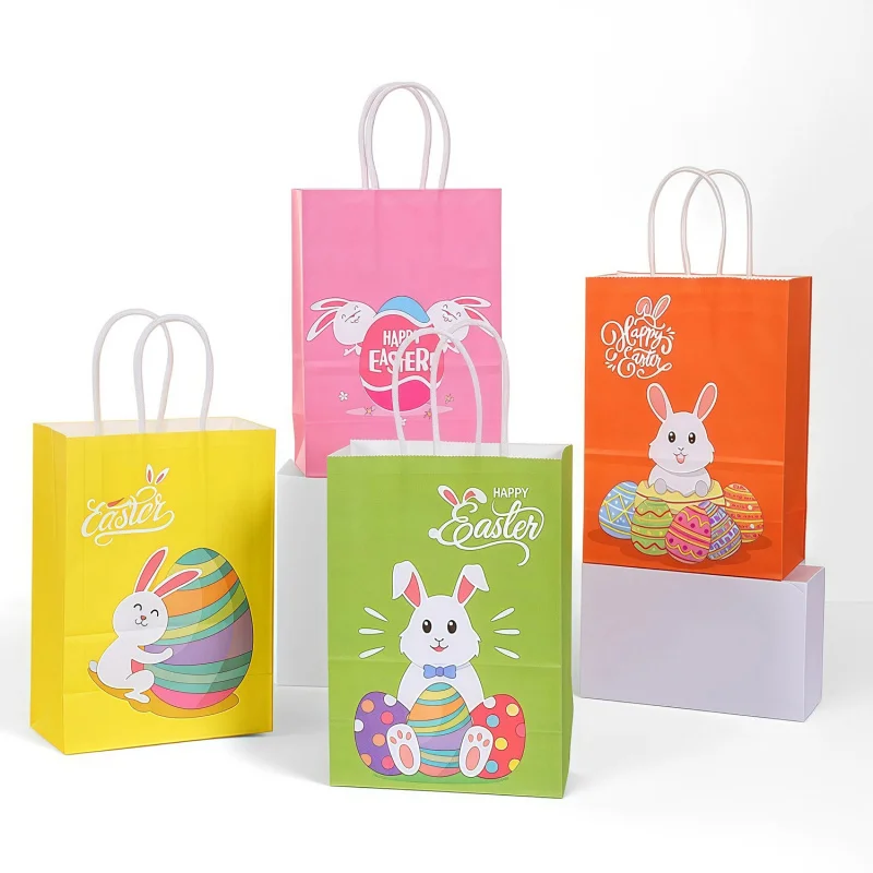 

Cross-Border Easter Egg Hunt Party Tote Bag Bunny Festival Gift Bag Mall Shopping Bag Kraft Paper Bag Wholesale