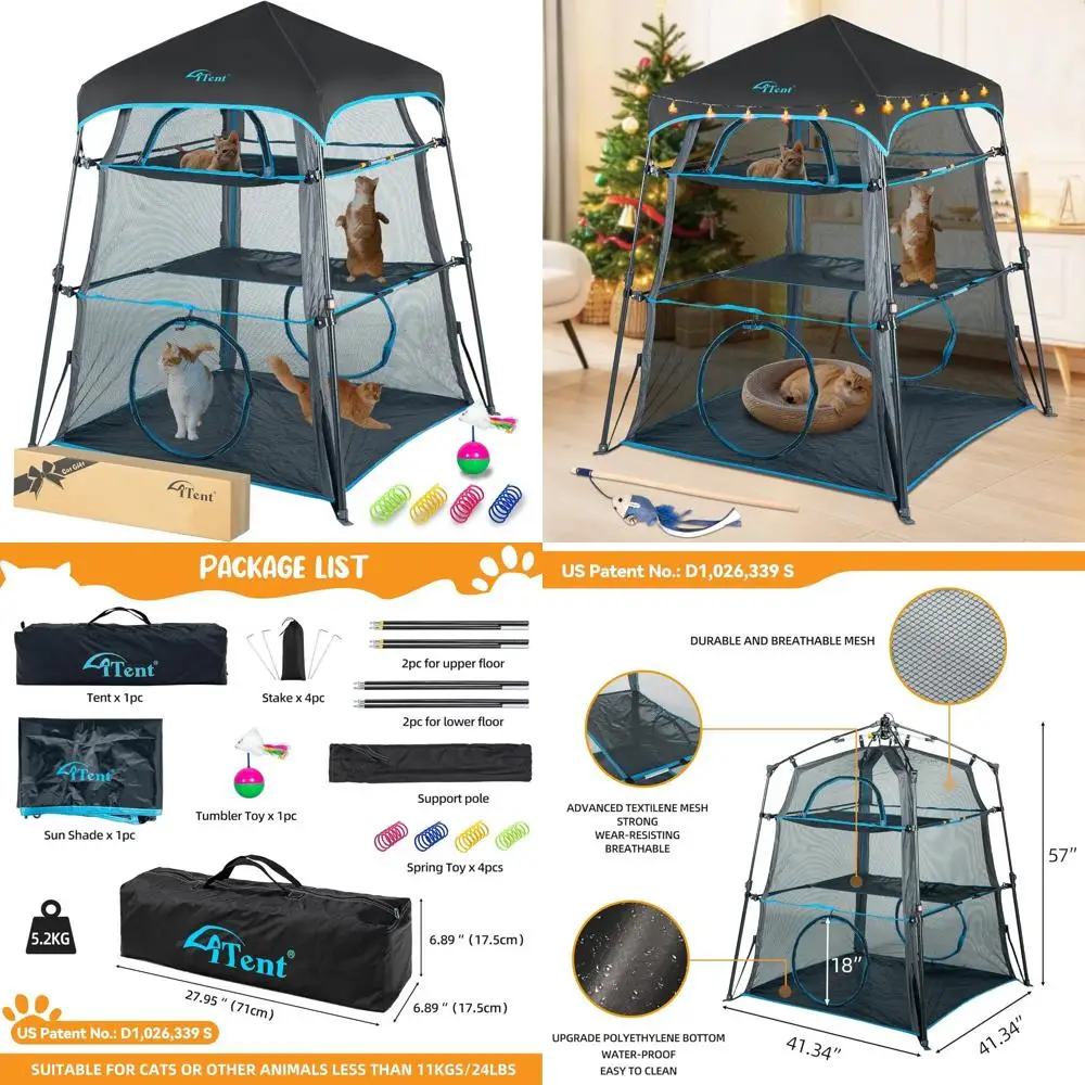 

3-х уровневый складной кошачий футляр с дышащей сеткой, просторная башенная палатка для улицы и помещения для патио, террасы, кемпинга (запечатанная)