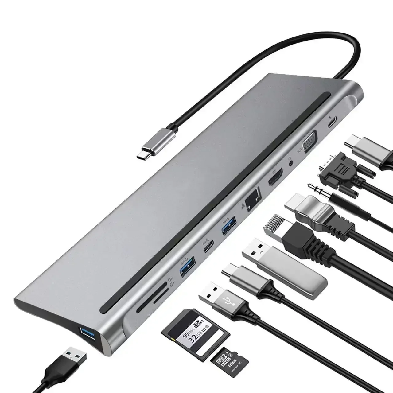 Original brand new！11 port 11 in 1 Type C HUB adapter USB C Docking Station with 4K 30HZ USB 3.0 Hub Ethernet 100W PD Audio VGA