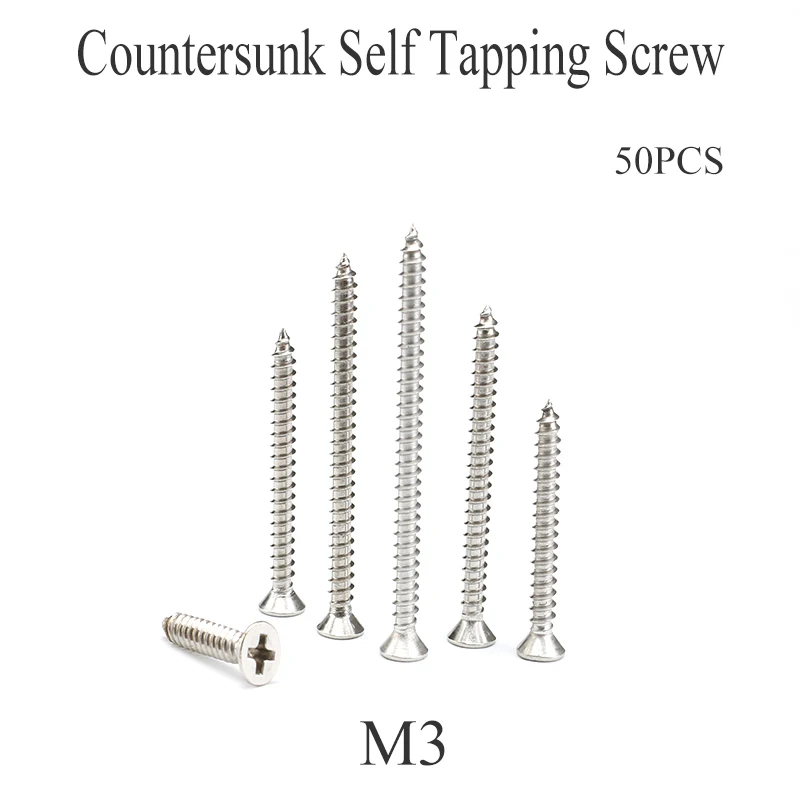 50PCS M3 Countersunk Self Tapping Screw Small Stainless Steel For Model RC Drone RC Plane Helicopter Boat