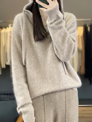 Autumn Winter Thick Women Sweater Hoodie 100% Merino wool Casual Long Sleeve Pullover Cashmere Knitted Coat Korean Fashion