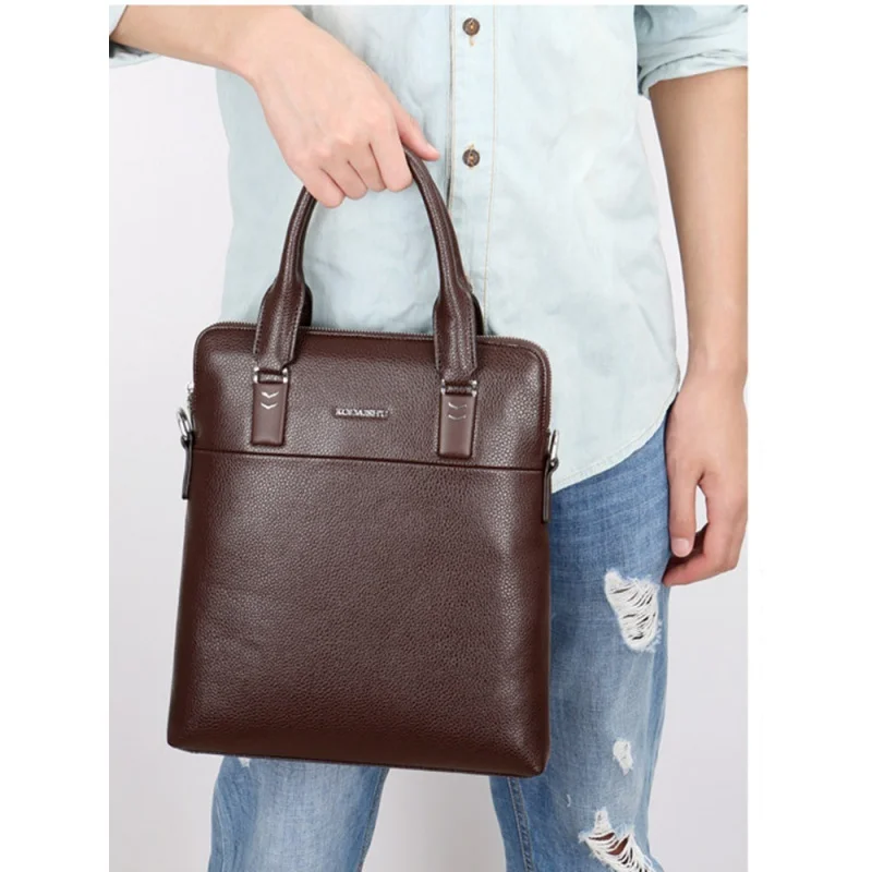 Vintage Vertical Men Briefcase Bag With Zipper High Quality Leather Handbag Casual Shoulder Crossbody Bag File Bag For Male