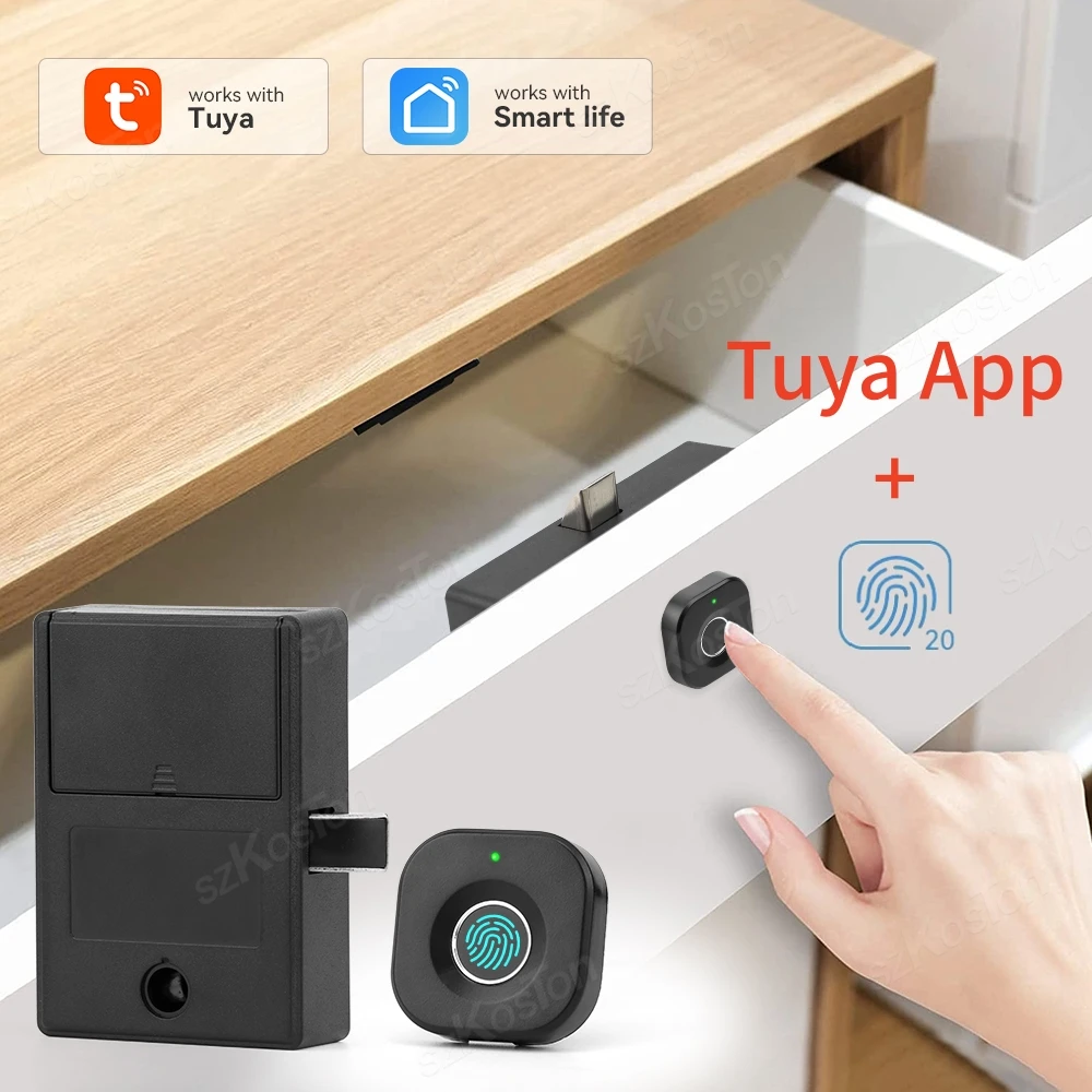 Tuya Smart Lock Drawer Cabinet Biometric Fingerprint Lock Smart Home Keyless Electronic Lock APP Unlock Security Protection