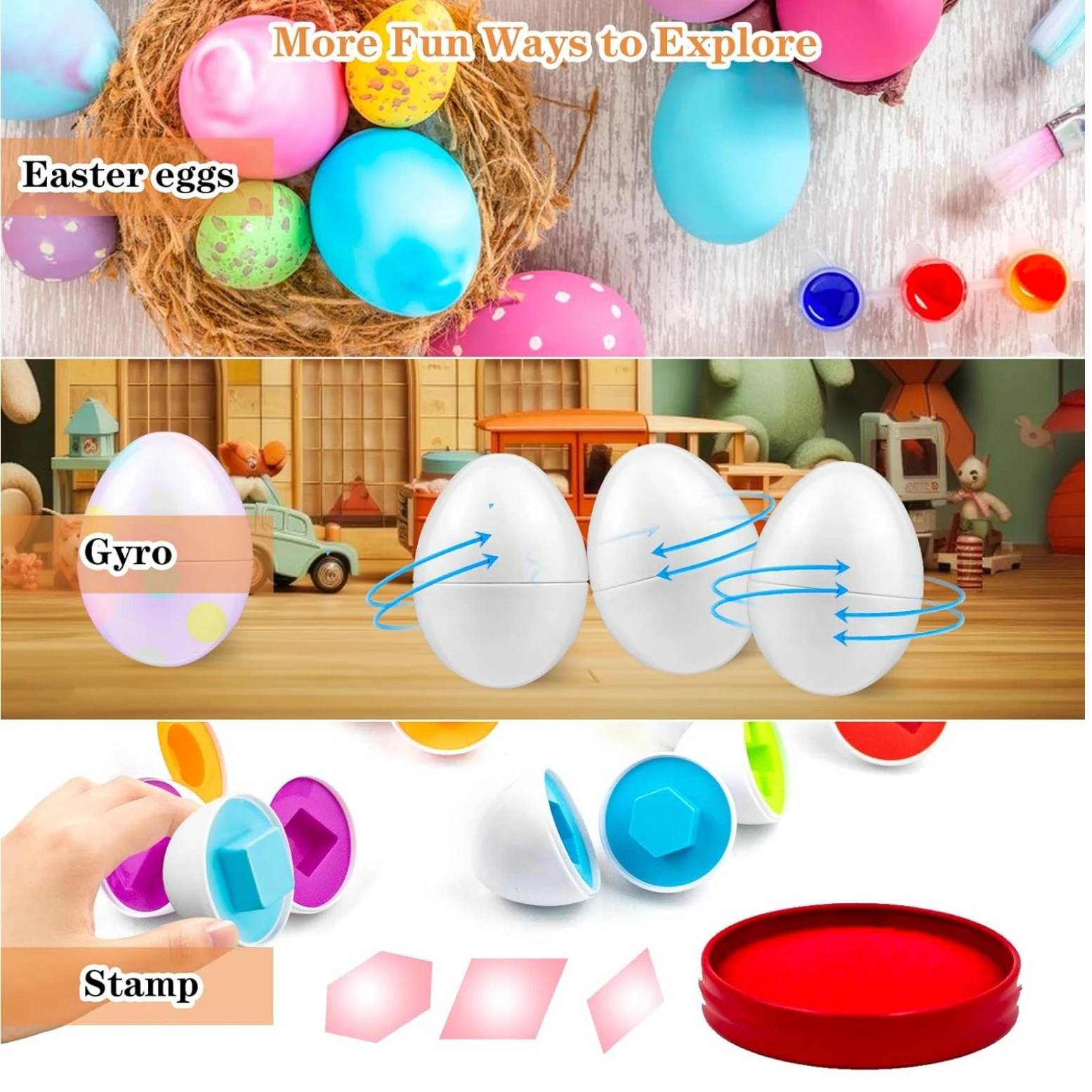 6-teiliges/12-teiliges buntes eiförmiges Puzzle-Spielzeugset – Farb- und Formanpassung/Hand-Auge-Koordination/Frühlernen, Halloween Ostern