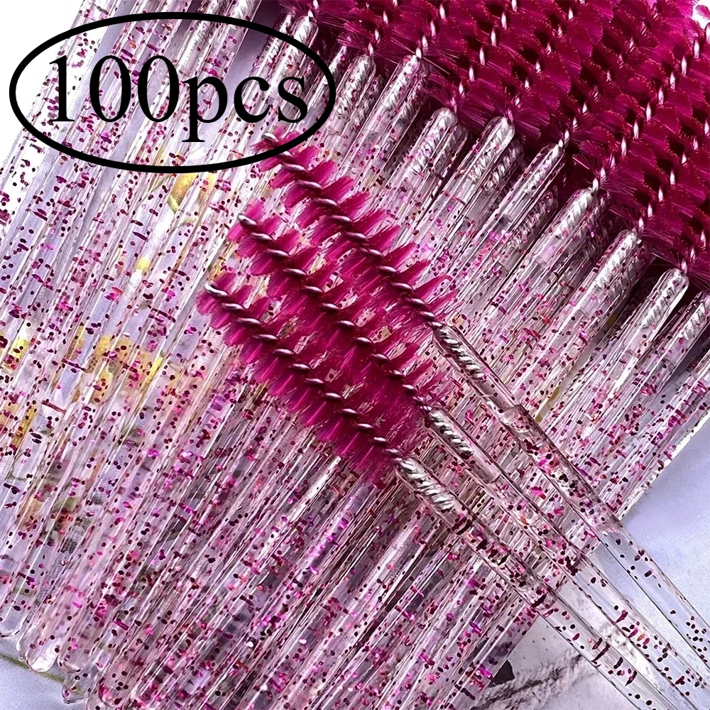 100 Uds pinceles de maquillaje cepillo de cejas de cristal desechable mango de diamante aplicador de varita de rímel pestañas herramientas de extensión de pestañas