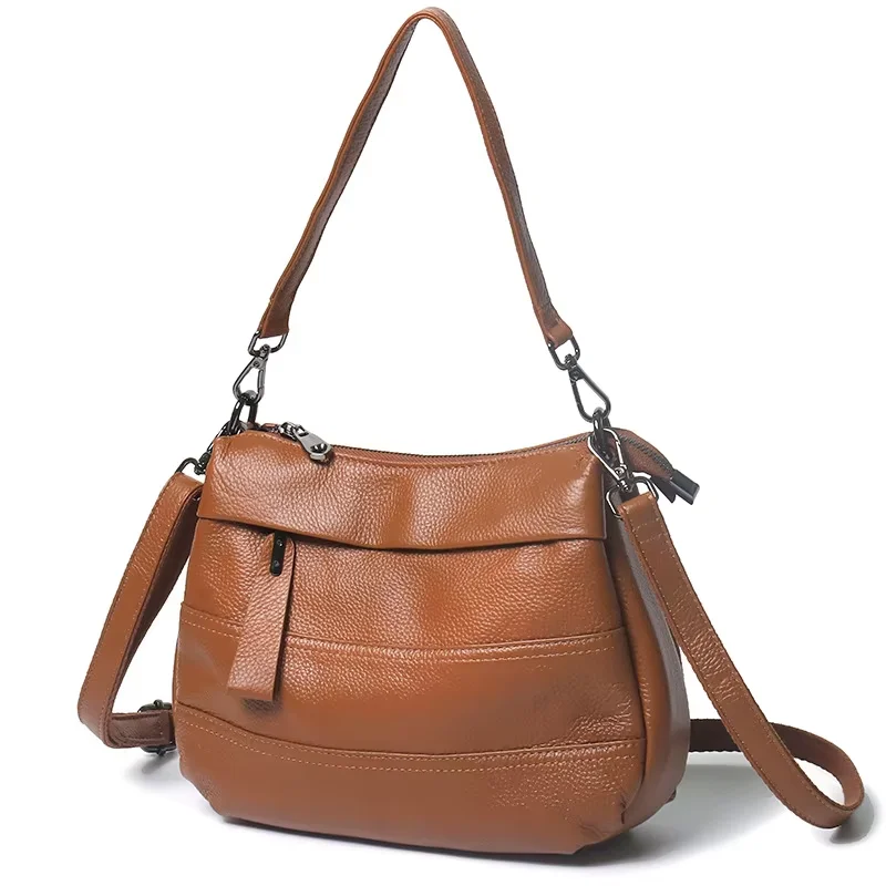 genuine-leather-commuting-versatile-women's-handbag-multiple-compartments-ladies'-luxury-shoulder-crossbody-bag-two-straps