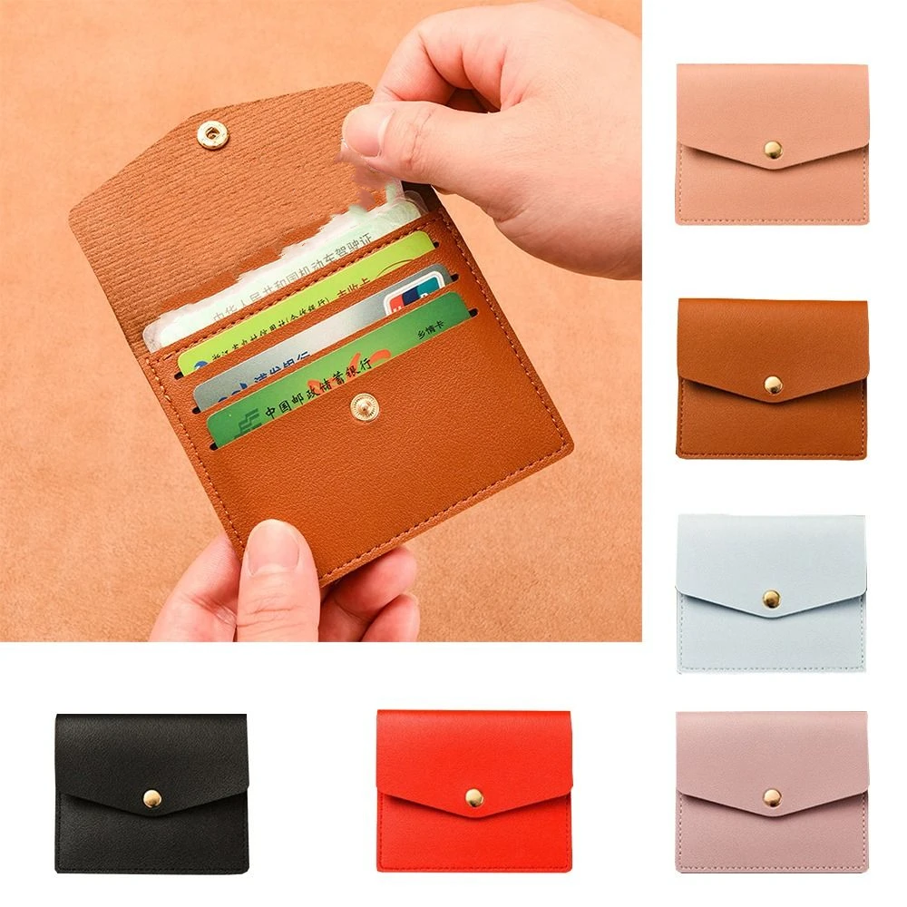

Simple Korean Style Thin Envelope Card Bag Wallet Solid Color Mini Wallet Snap Button PU Snap Button Coin Purse Travel