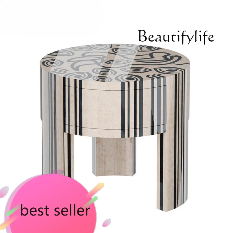 

NEW Veneer parquet bedside table custom cabinet luxury villa club model room fashion light luxury cabinet