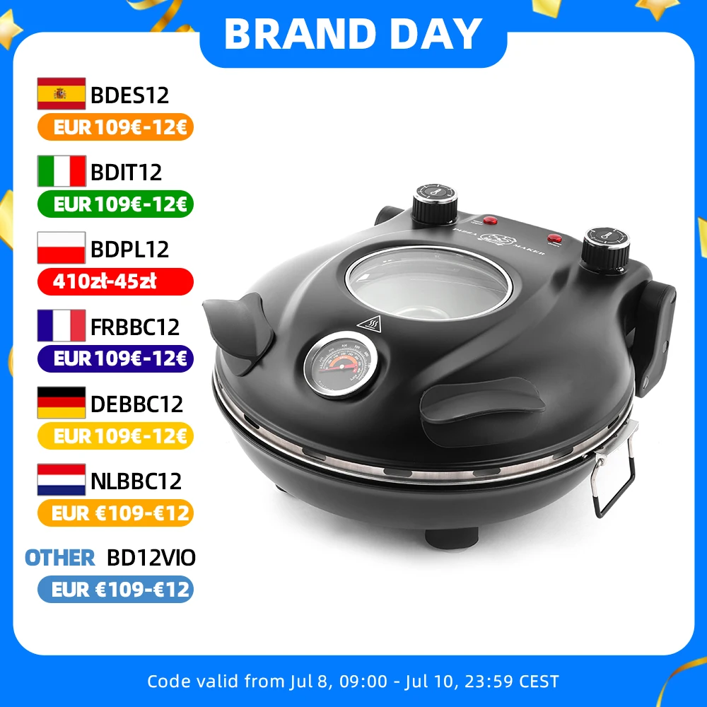 Klaif Electric Pizza Maker, 420℃, 1200 Watt, 5 Separate Temperature Levels, Flame Resistant Stone Plate 1200W 32cm