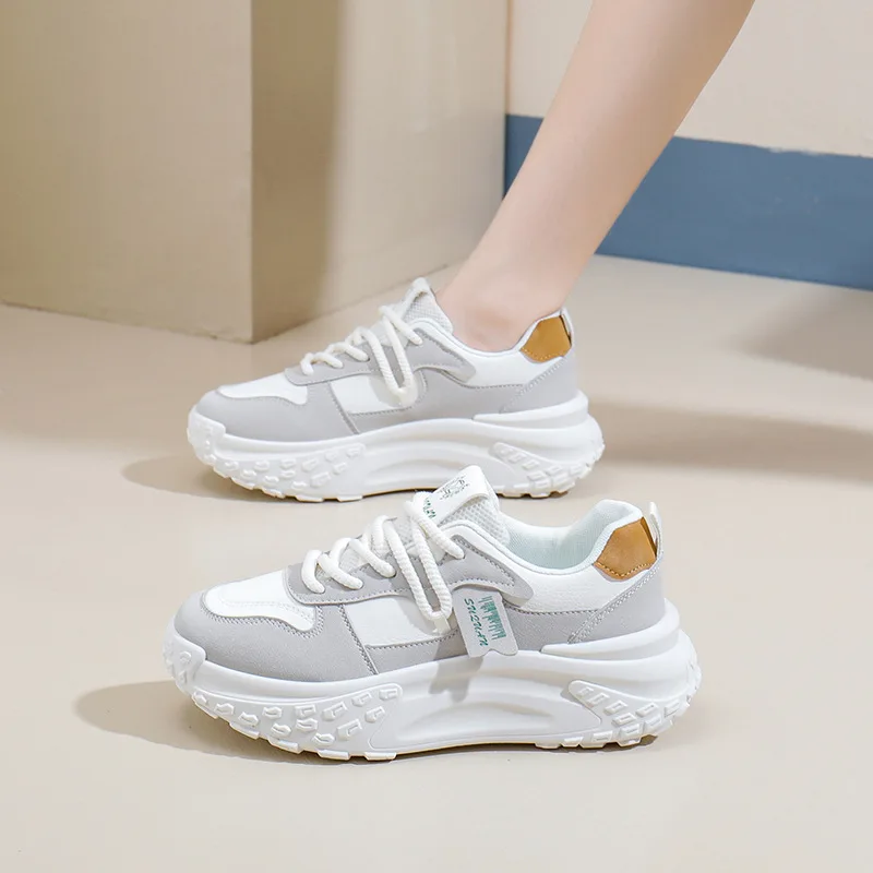รองเท้าผ้าใบแฟชั่นทรงหนาสำหรับวิ่งรองเท้ายางสำหรับผู้หญิง, รองเท้ากีฬาลำลองรองเท้านักกีฬาสวมใส่สบายไม่ลื่น