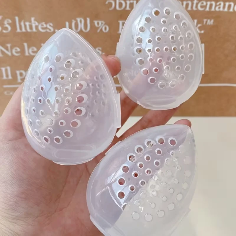 3-Pack Egg-Shaped Portable Makeup Sponge Brush Storage Box with Breathable Holes Plastic Organizer for Beauty Tools