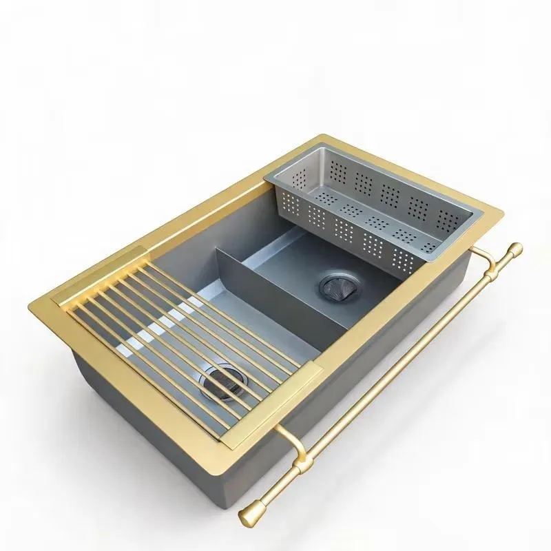 for Italian Design Handmade No. 14 Stainless Steel Double Groove Workbench Sink No. 12 Brass Frame Low Divided Headboard