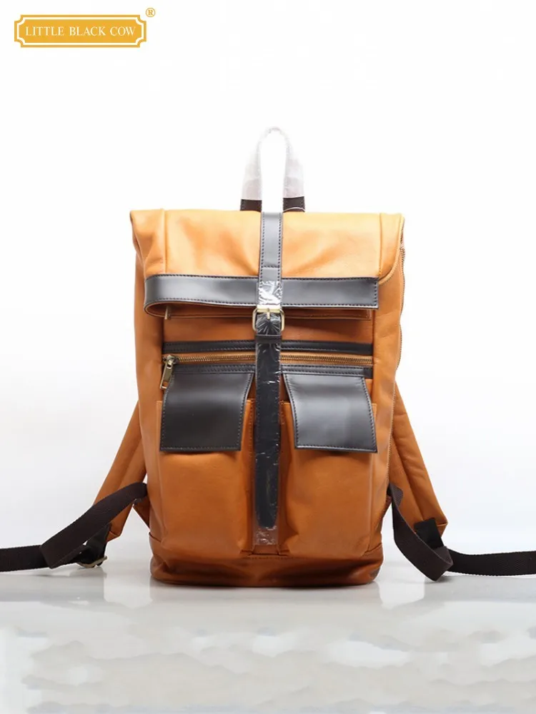 

Fashion Men Multi Pockets Patchwork Cowhide Genuine Leather Backpack Handmade Large Capacity Travel Bag Casual Satchel Schoolbag