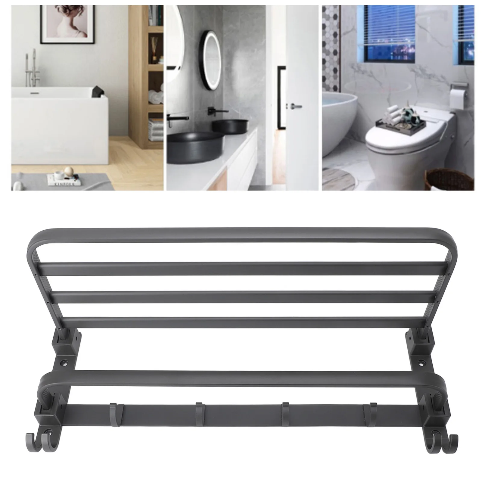

Foldable Towel Rack for Bathroom Wall Mounted Towel Shelf with Hooks Space Aluminum Towel Holder Dark Grey Towel Holder