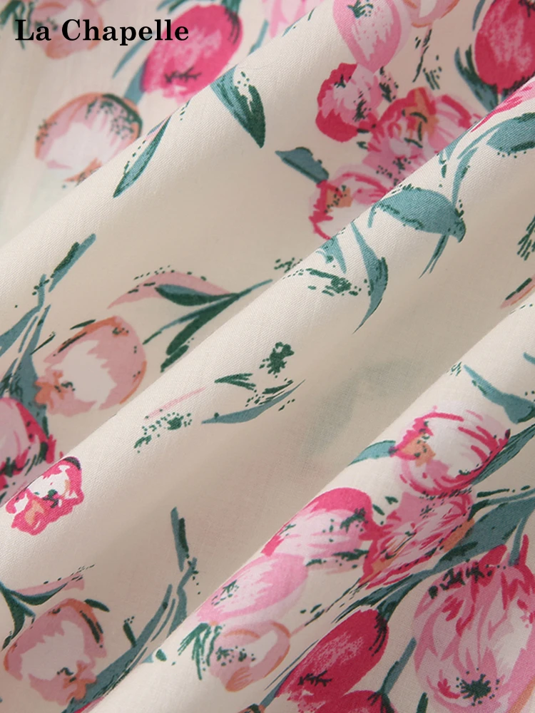 La Chapelle Sweet Sle コットン カジュアル irt レディース ラウンド ネ スヴェル ドール トップ 花柄プリント デザイン 夏新作